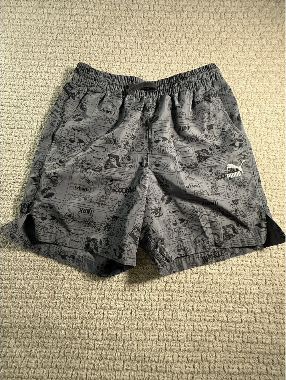 Puma Classics Super AOP Comic Print Athletic Shorts Size Medium Grey